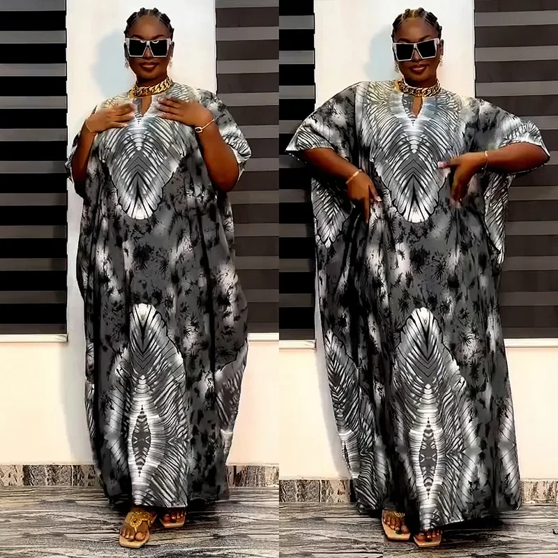 African Plus Size Dresses for Women Autumn Elegant African Half Sleeve V-neck Printing Long Maxi Dress Dashiki African Clothing