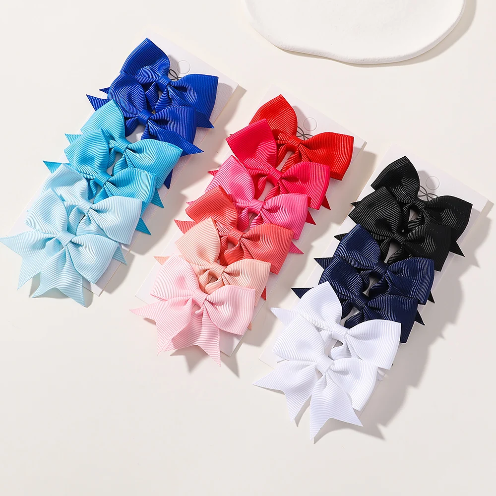 Cute Solid Color Bowknot Hair Clip para Meninas, Handmade Headwear, Hairbin para Crianças, Acessórios Boutique, Presente, 6 Pcs/Set