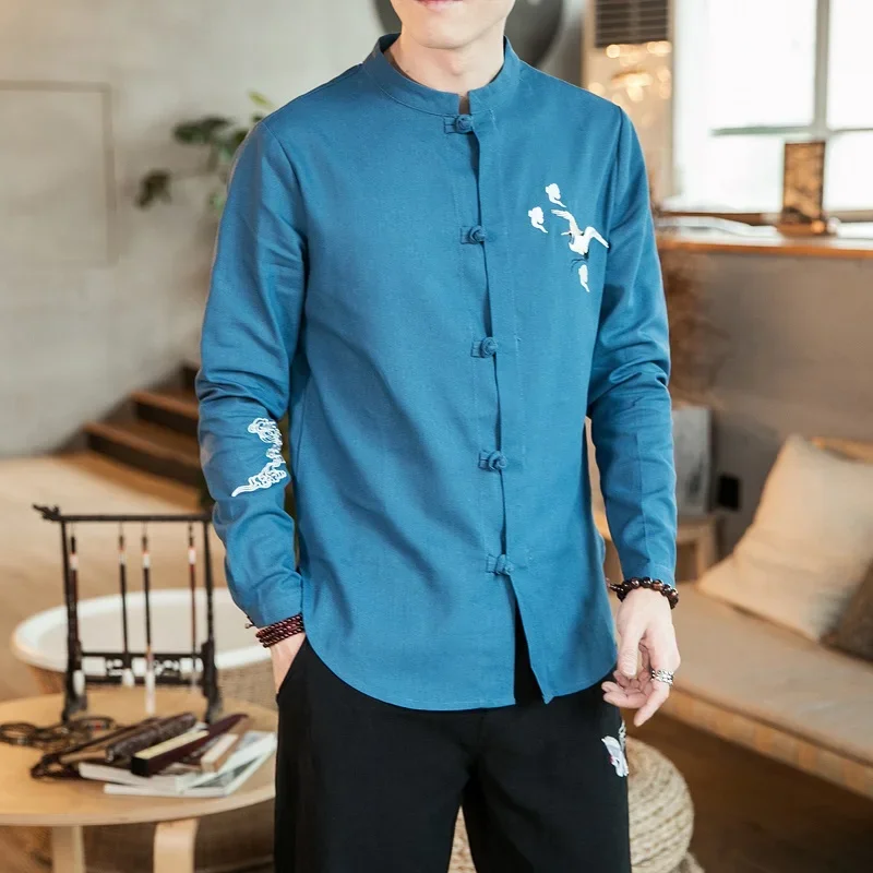 Uniforme de chapelle Tai traditionnel pour hommes, style chinois, chemise de document solide, rétro financièrement, grande taille, veste chinoise,