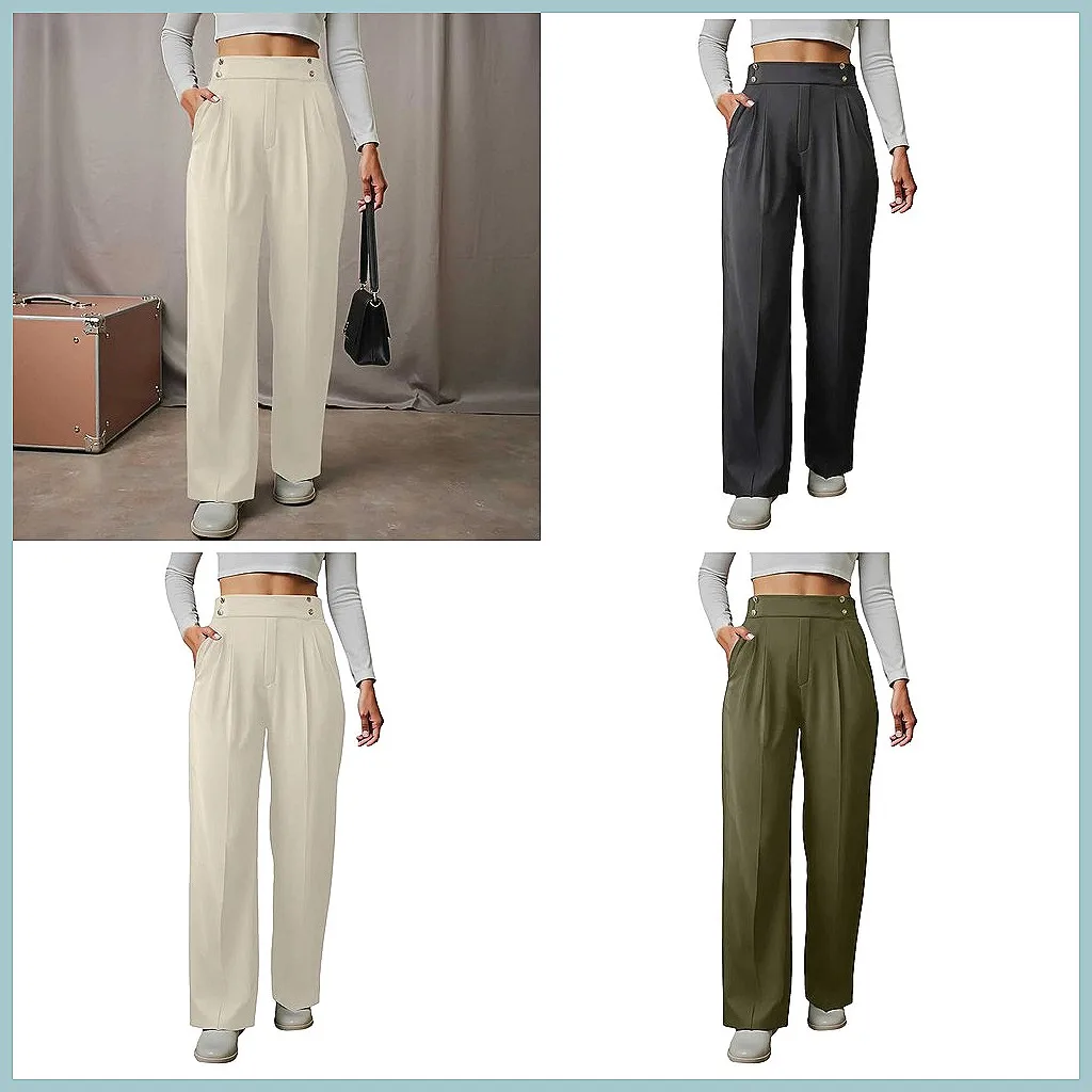 

Women's Wide Leg Work Pants, High Waisted Elastic Trousers for Business Casual & Daily Wear