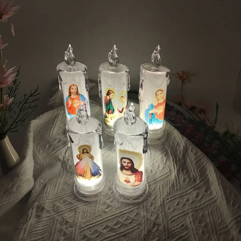 Jesus Catholic Christian Religious Ceremony Virgin Electronic Flameless LED Devotional Prayer Candles Light Religious Decoration