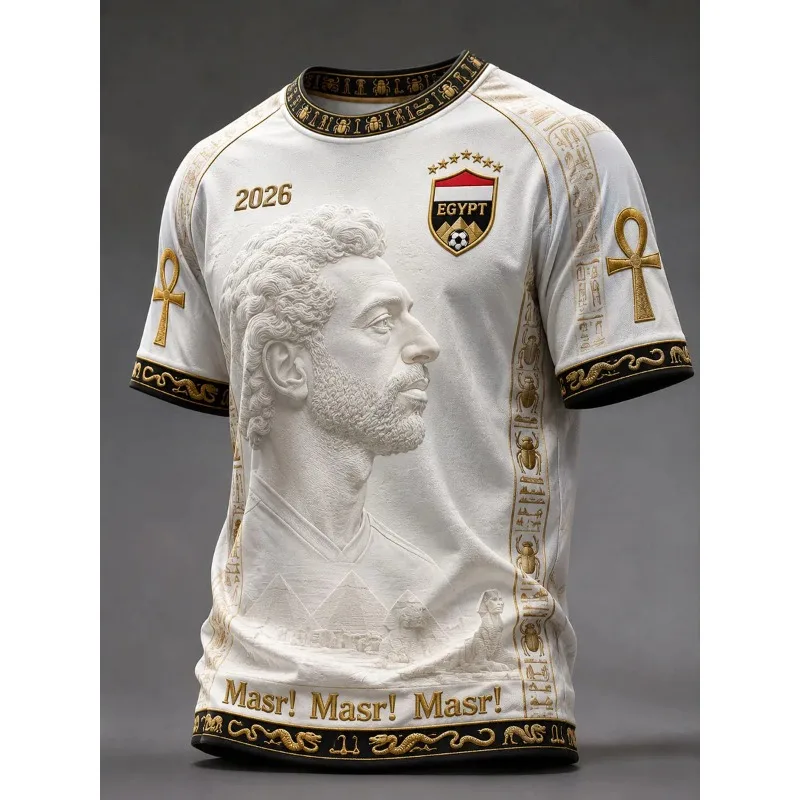 Egypt Themed Pharaoh Pyramid Star Portrait 3D Crew Neck Fan Jersey Unisex Quick Dry Breathable Short Sleeve Soccer Casual Top