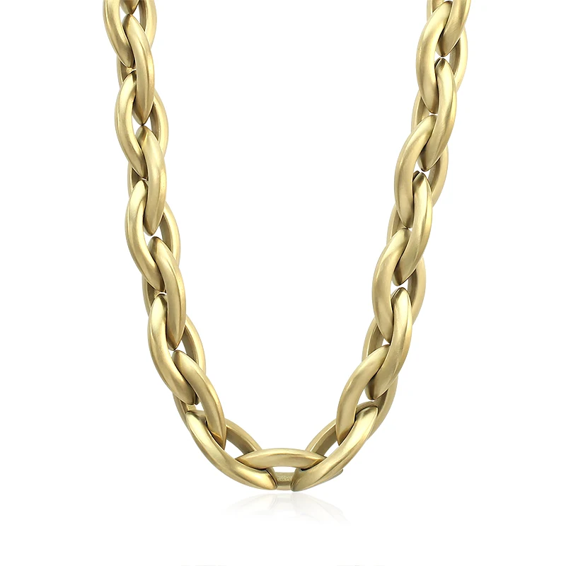 Vintage Gold Chunky Twist Rope Chain Necklace Stainless Steel Thick Interwoven Link Statement Neck Ornament Daily Wear Jewelry