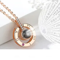 I LOVE YOU In 100 Languages Projection Necklace For Memory Of Choker Collier Round Gifts Shaped Dropshipping