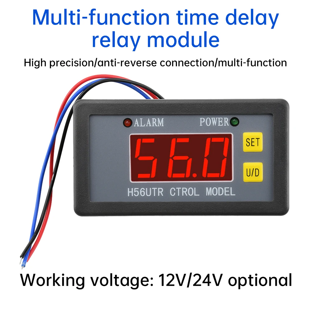 DC 12V 24V Digital Time Delay Relay Red LED Display Cycle Timer Control Switch Adjustable Timing Relay Time Delay Switch H56HR