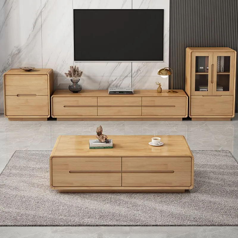 All solid wood coffee table TV cabinet high and low cabinet combination modern household living room size apartment