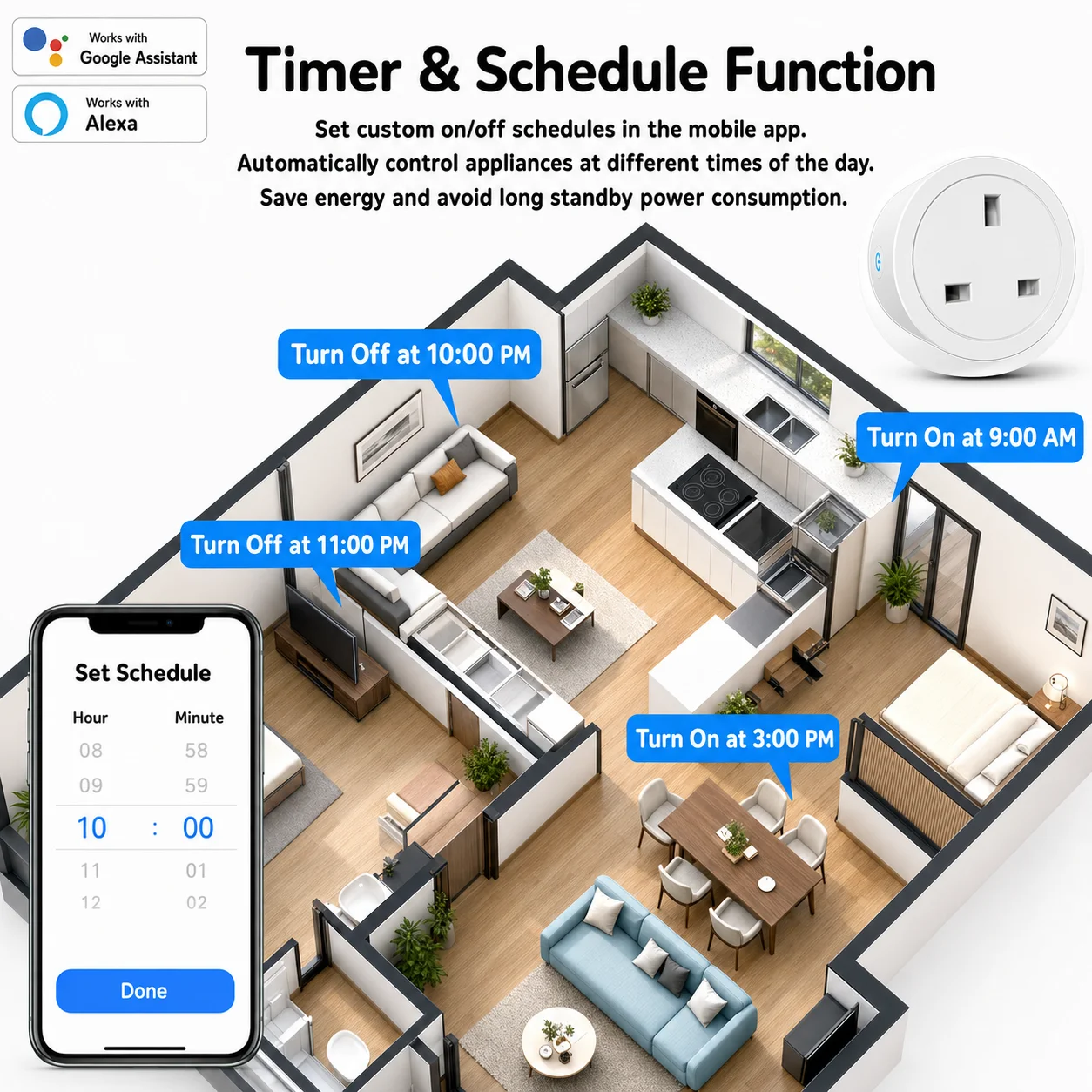 Tuya UK Smart Plug WiFi Bluetooth Energy Monitor Voice Control Alexa Google Timer Remote App Home Automation Mini Socket Plug view 5