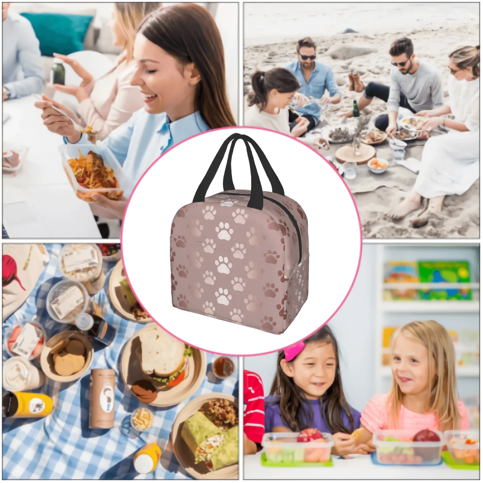 Pet Prints Lunch Bag Cute Paw Print Insulated Lunch Bag for Women Men Teen Dogs Cats Cooler Bag Thermal Bag Picnic School Work