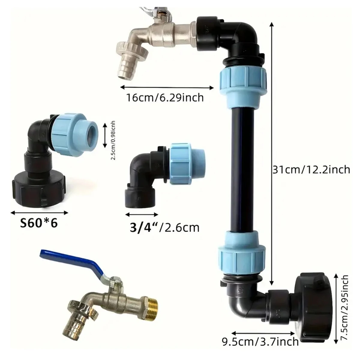 1 Set Ibc Ton Barrel Connector With Brass Tap 3/4