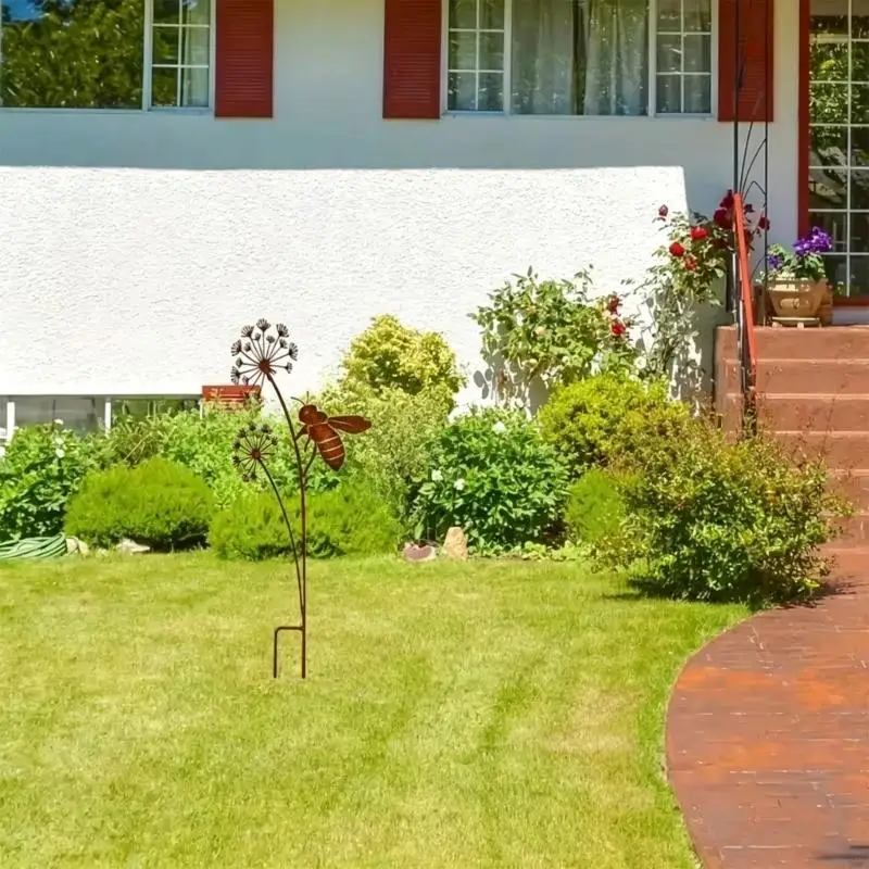 652F Outdoor Metal Yard Stake with Soil Insert, Aged Finish, and Added Detail for Lawn Flower Zones, and Entry Walks