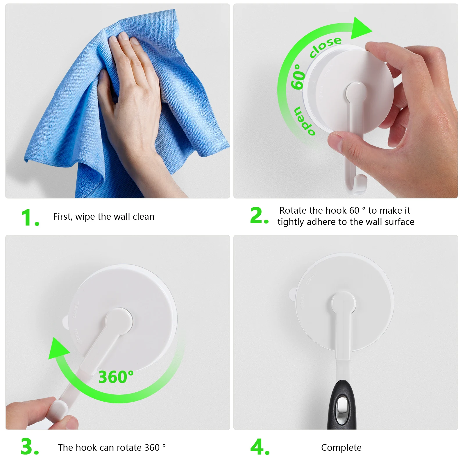 

4 pcs Rotating Suction Cup Hooks Heavy Duty Large Capacity Wall Mount Bathroom Window Organizer Punch Free Hooks For Towels