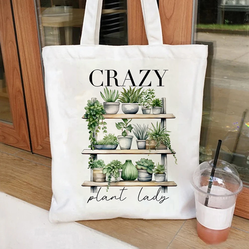 

Crazy Plant Canvas Tote Bag Large Capacity Shopping Bags Harajuku Cartoon Female Shoulder Handbag Eco Girl Handbags