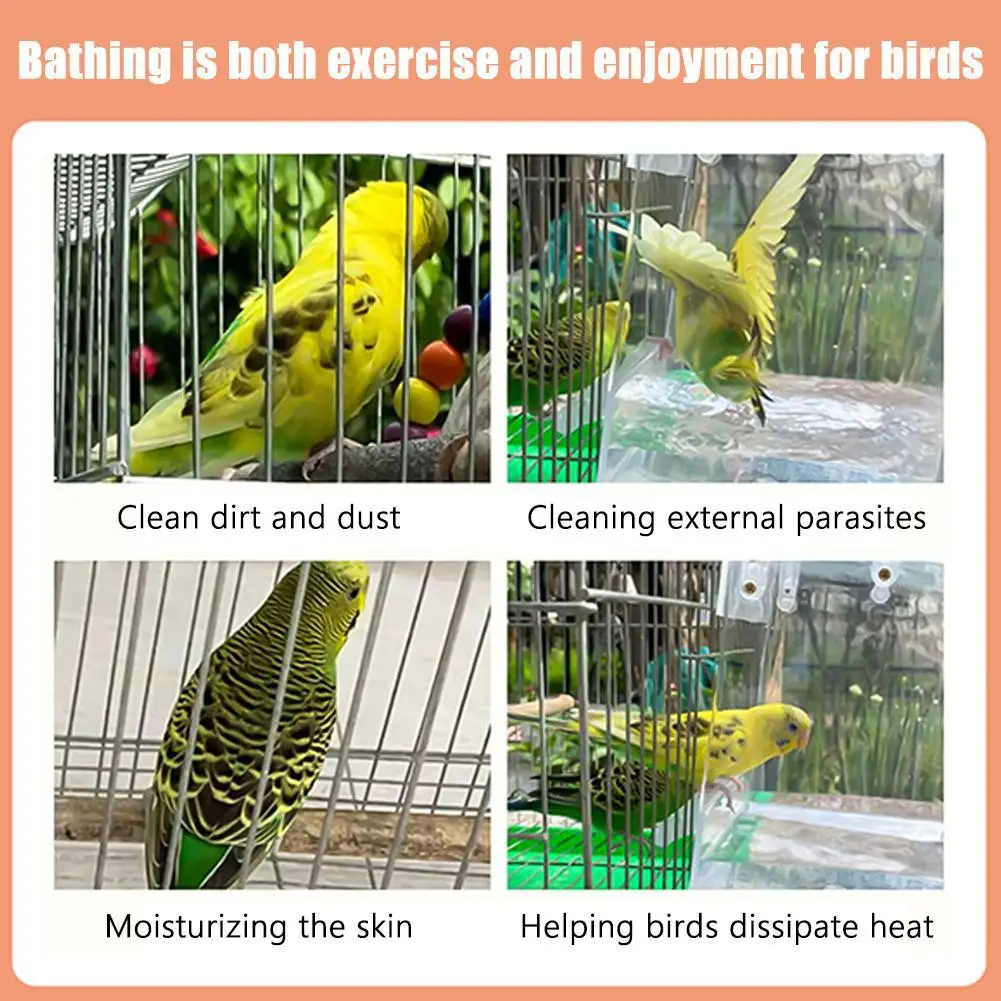 Transparent Bird Bath Tub Splash-Proof PP Shower for Parrots Lovebirds Bird Bathtub with Hanging Hooks Acrylic Bird Bath Cube - view 5