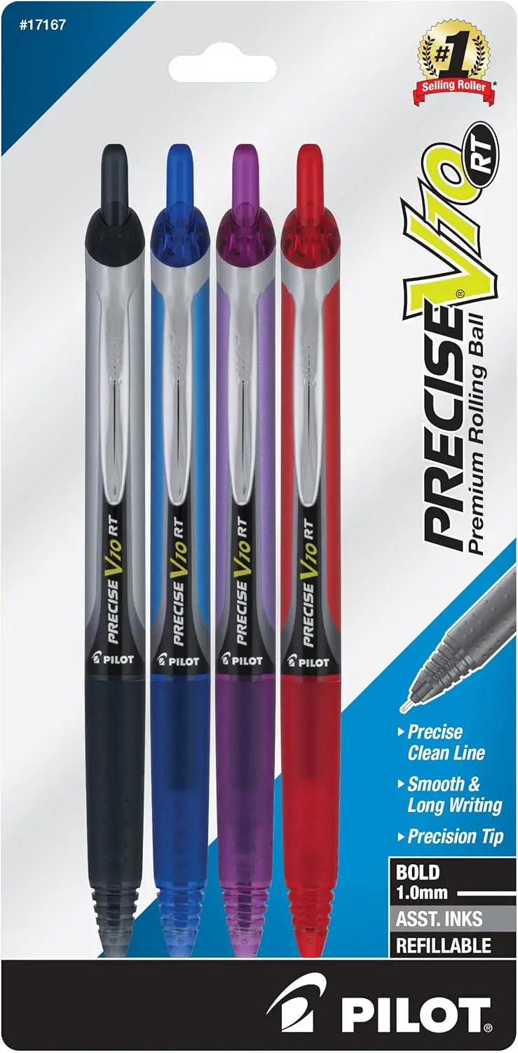 

Bold 1.0mm Retractable Rolling Ball Pens, Smooth Liquid Ink, 4-Pack Assorted Colors