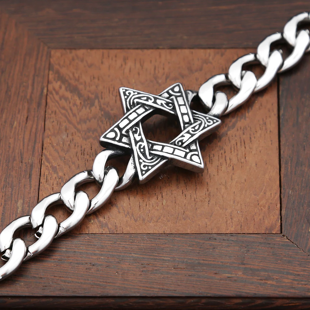 خمر نجمة داود سلسلة سوار 316L الفولاذ المقاوم للصدأ موضة السداسية أساور للرجال النساء تميمة مجوهرات هدايا بالجملة