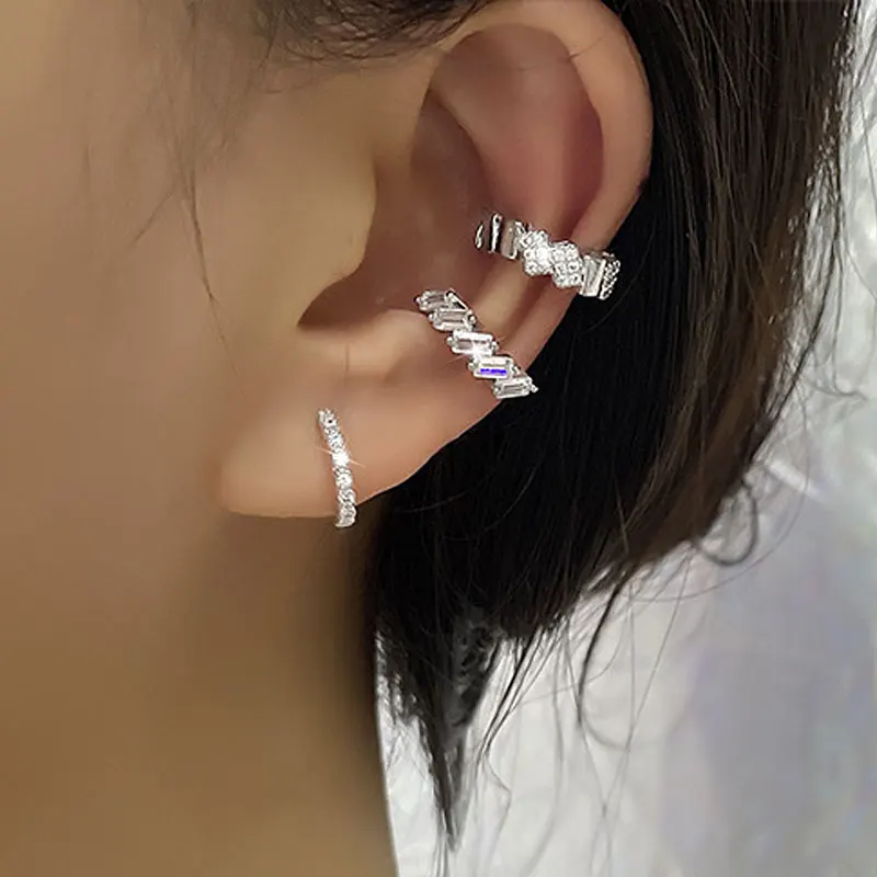 1PC Irregular Square Zircon Ear Clip Earring for Women Fashion Simple Earring Stack No Piercing Ear Cuff Jewelry Christmas Gift