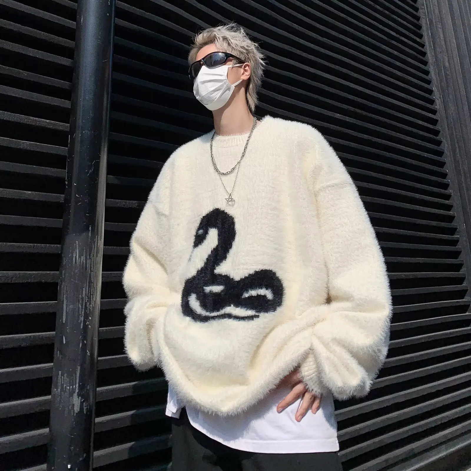 

Мужской вязаный свитер больших размеров с круглым вырезом, повседневный жилет из искусственного меха, теплый зимний жилет из полиэфирного волокна, ретро-стиль, гонконгский стиль, вязаная одежда