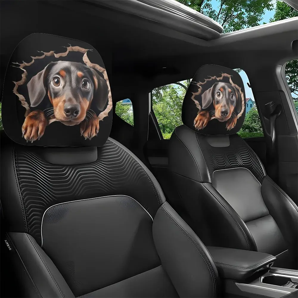 

2pcs Cute Dachshund Peeking Print Headrest Covers, Washable and Easy t for All-Season Use. Simple Installation & Removal