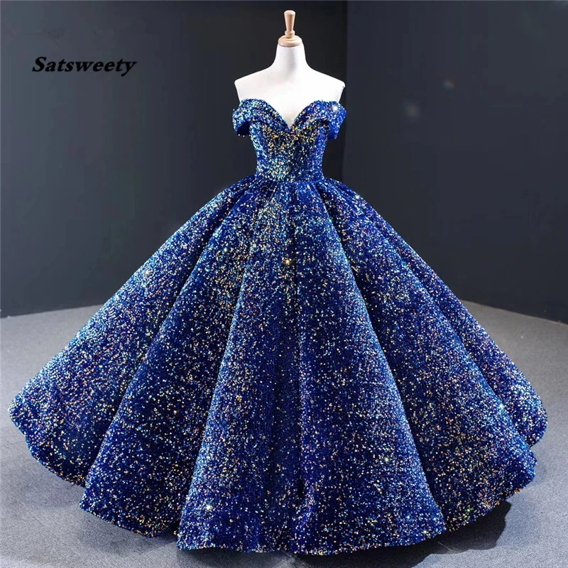 Gold Dubai Sweetheart Sexy Plus Size Prom Dresses Sequined Off Shoulder Luxury Sweet 16 Gowns Quinceanera Dresses