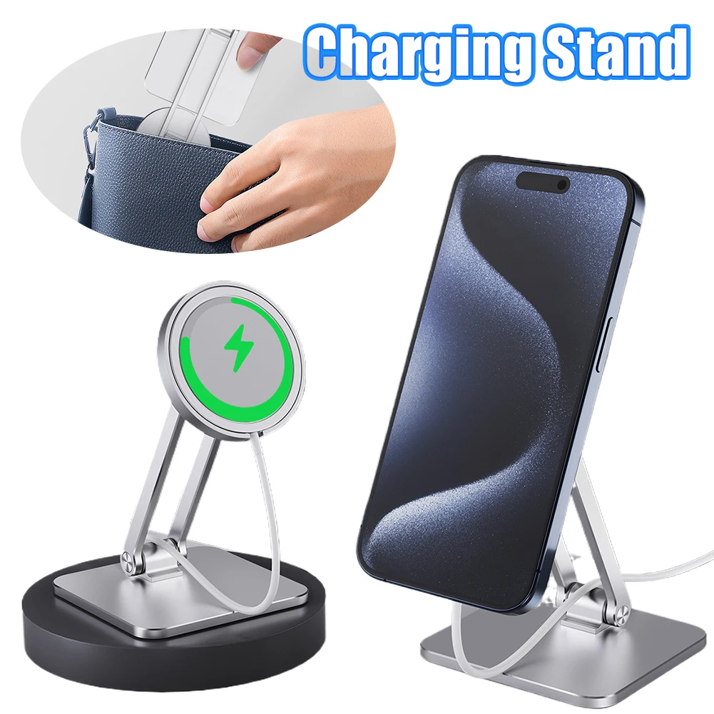 

Phone Stand for MagSafe Charger Foldable Adjustable Charging Holder Dock Aluminum Alloy Wireless Charging Stand for iPhone 15 14