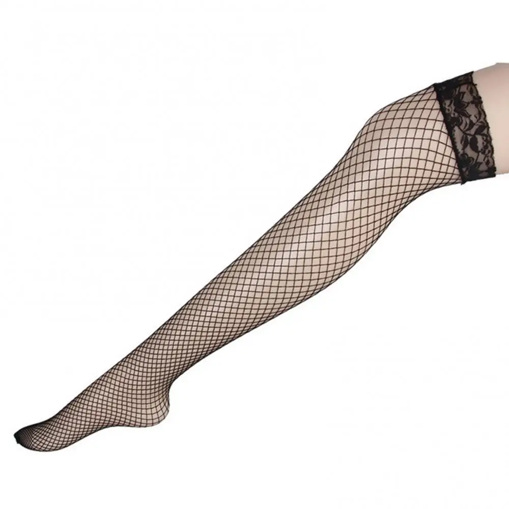 Sexy Women Fishnet Stockings Lady Thigh High Socks Mesh Solid Color Lace Top Stocking Fishnet Leggings