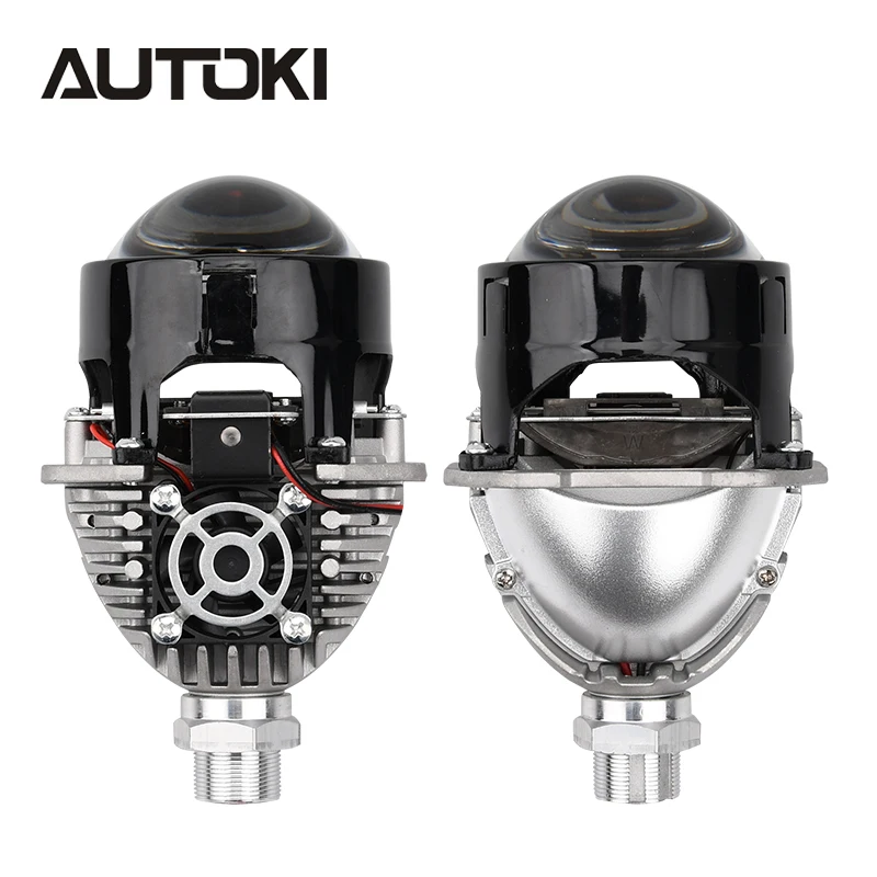 AUTOKI 2.5 Inch Bi Led Projector Lens Led Light For H4 H7 9005 9006 Car Headlight Bulb High Low Beam 70W 6000k Turbo cooling fan