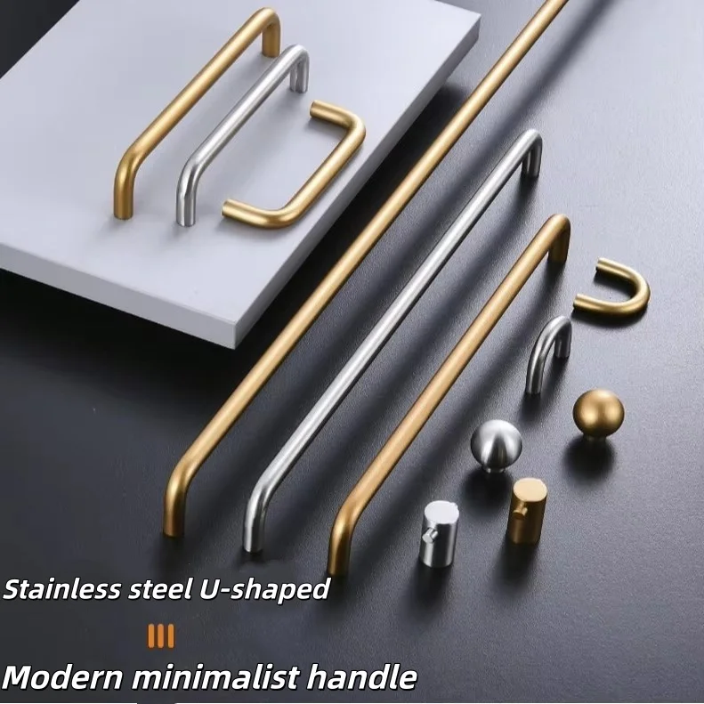 304 Stainless Steel Handle Modern Simple Cabinet Wardrobe Drawer Cabinet Door Handle American Brushed Hardware Door Handle