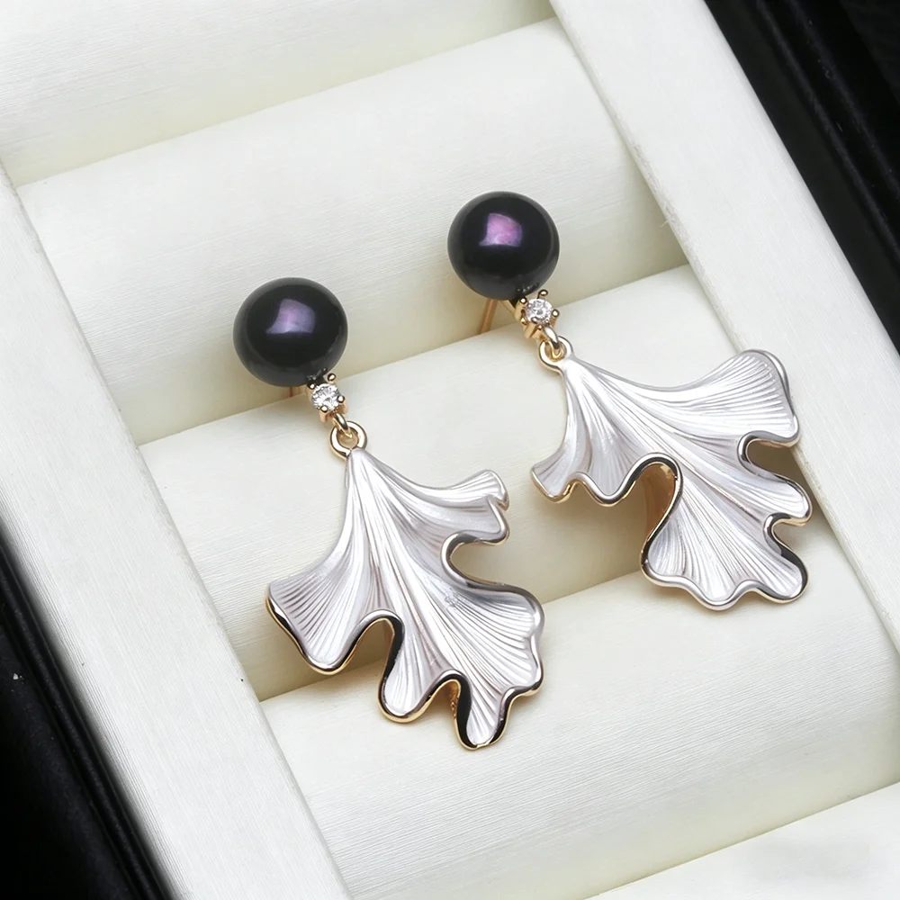 Real 925 Silver Natural Pearl Earrings Woman,Luxurious Dangling Freshwater Pearl Earring Wife Anniversary Gift White Black view 5
