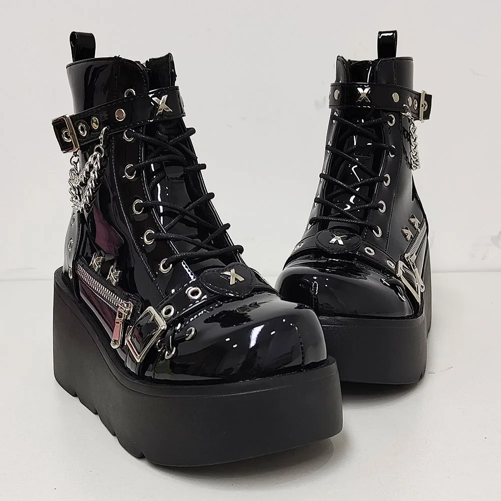 New Gothic Style Platform Vampire Cosplay Women Mid-calf Boots 2024 Winter Wedges Comfy Women Motorcycle Boots Shoes