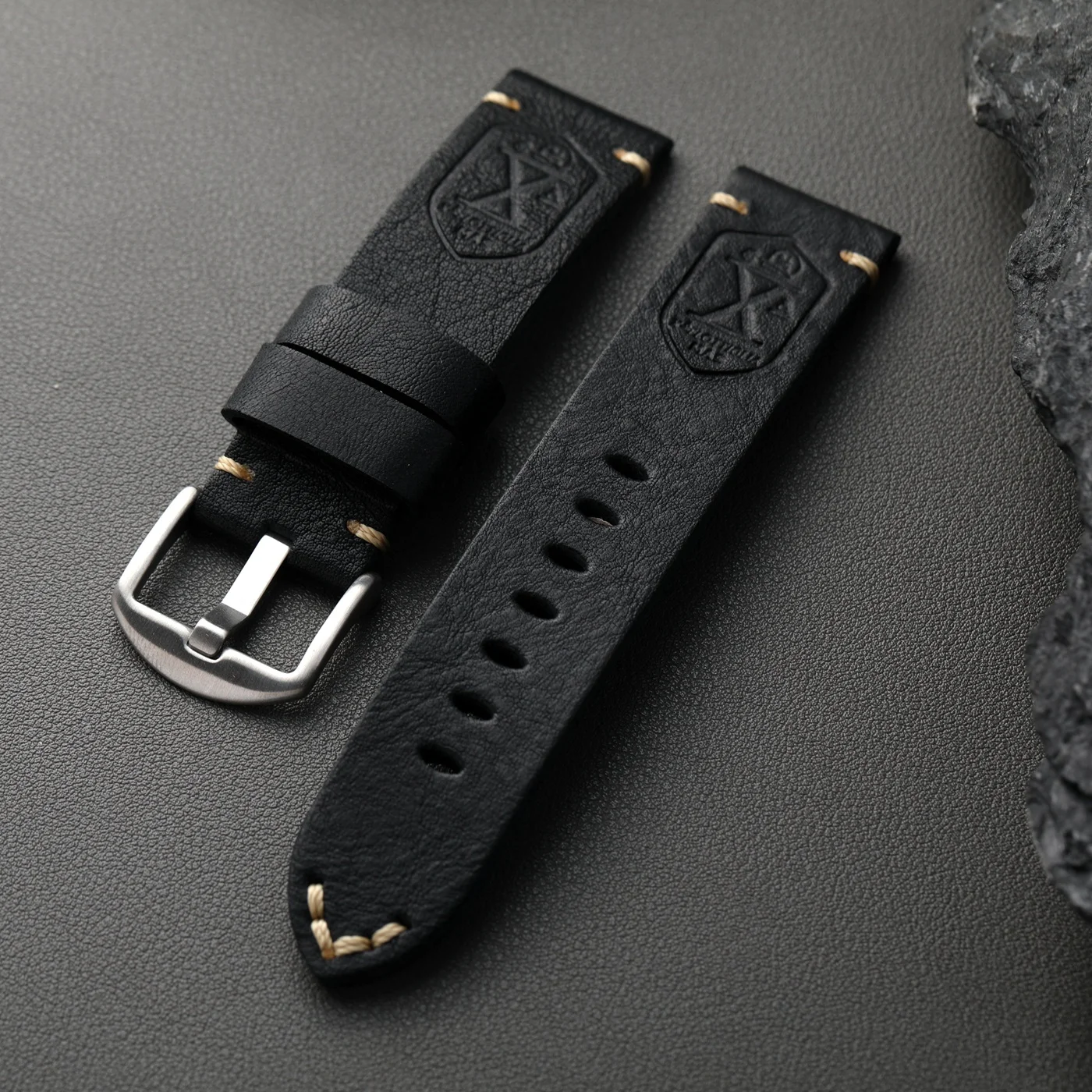 Handgefertigtes Armband aus echtem Leder, 20 22 24 26 mm dickes Rindsleder, Retro-Stil, schwarzes Armband, robuster Stil