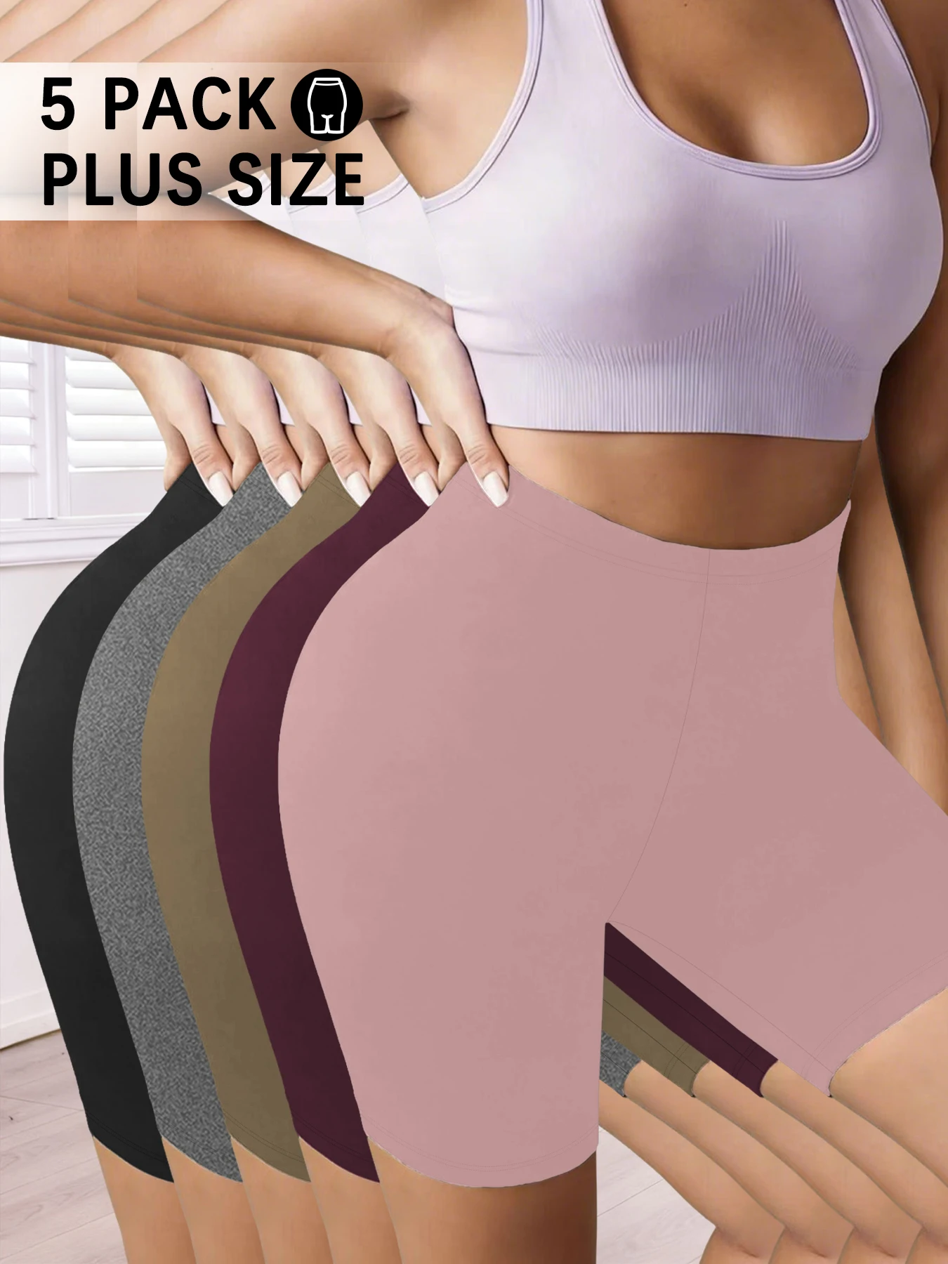 

5 штук в упаковке, супермягкие шорты-байкерки больших размеров для женщин, для тренировок, бега, йоги, спортивные шорты, длина штанины 6 дюймов