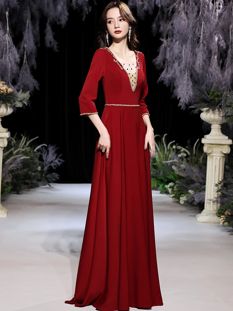 

Ele Long Red Evening Gown Women's Host Ball Dr Luxury High-end Lady's Attire for Wedding Parties And Performances
