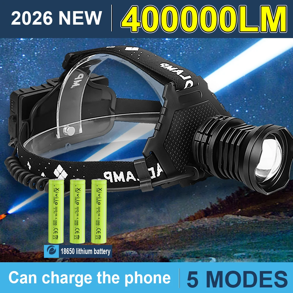 

Самый мощный светодиодный налобный фонарь 4000000LM, мощный налобный фонарь высокой мощности, перезаряжаемый налобный фонарь XHP199 для рыбалки