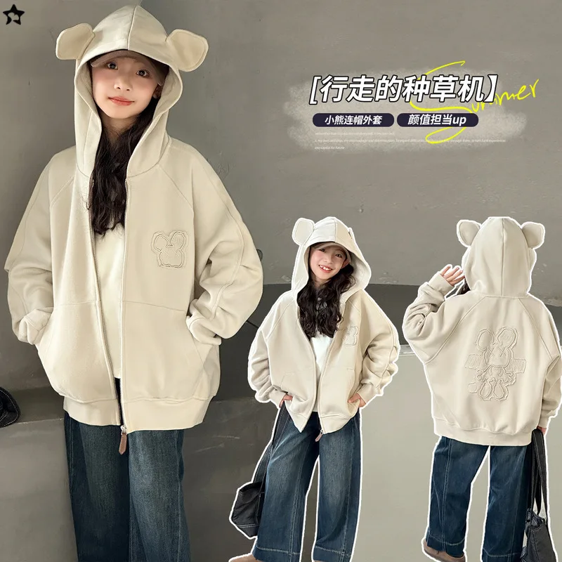 

Осенняя толстовка для девочек с милыми кошачьими ушками и вышитыми буквами, детская толстовка с капюшоном, размеры от 7 до 14 лет, рождественская вечеринка