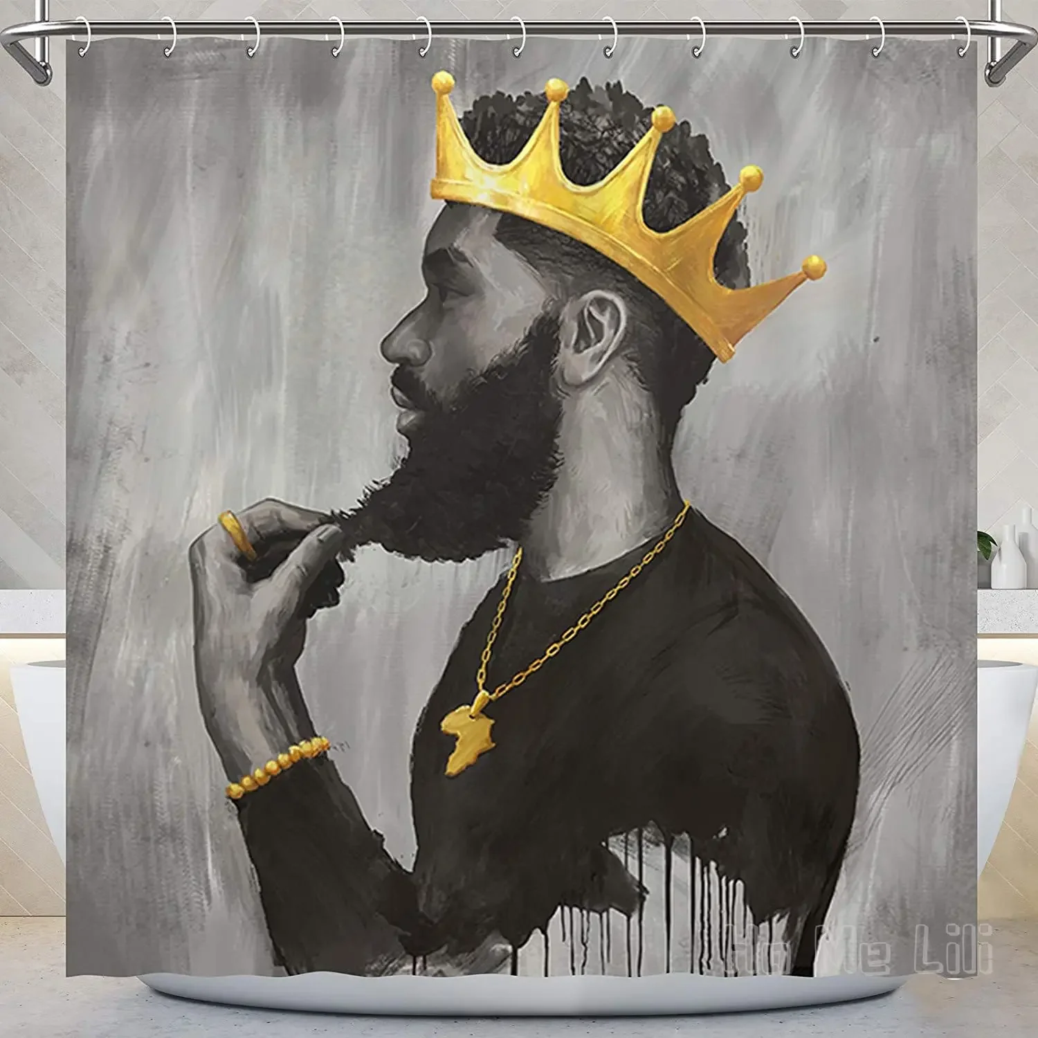 African American Men Wear Gold Crown Shower Curtain Black Proud Man Spirit Bathroom Decorations Waterproof