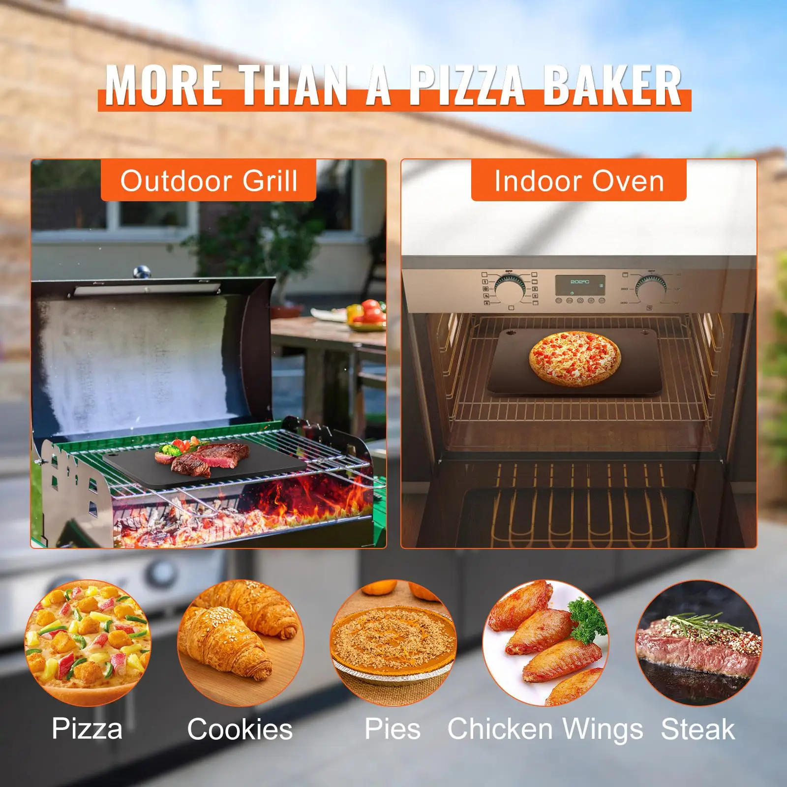 Pizza Steel Plate 16 Inch x 14.5 Inch x 3/8 Inch Pre Seasoned Carbon Steel Pizza Baking Stone 20X Higher Conductivity Heavy Duty Pizza Pan for oven for outdoor Grill