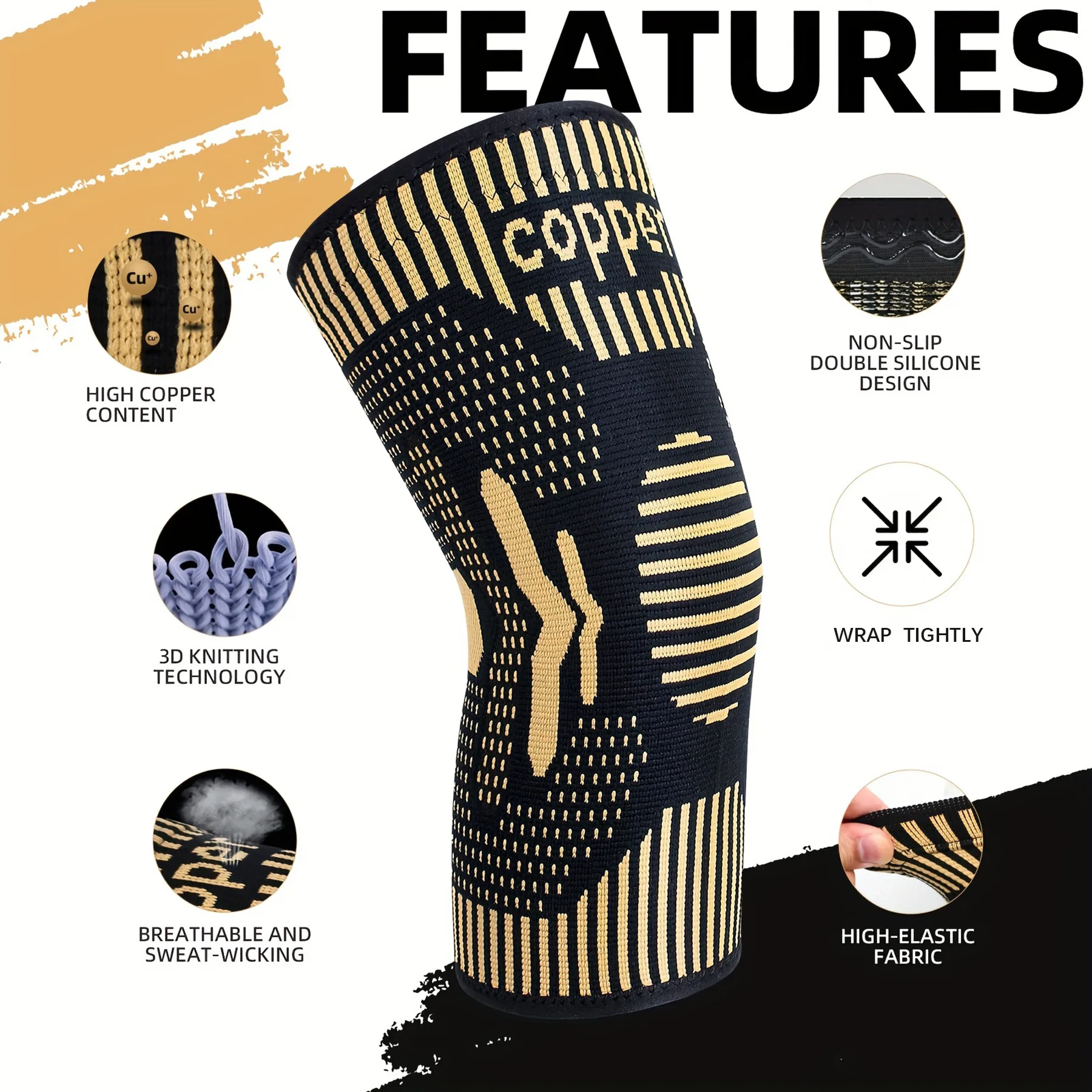 

Противоскользящий спортивный наколенник с ионами меди, силиконовый трехмерный вязаный защитный наколенник для мениска для спорта и фитнеса