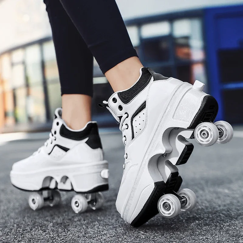 Deform Shoes Roller Skate Sneakers Youth Parkour Shoes Four Wheels Rounds Of Running Shoes Casual Deform Roller Shoes Child