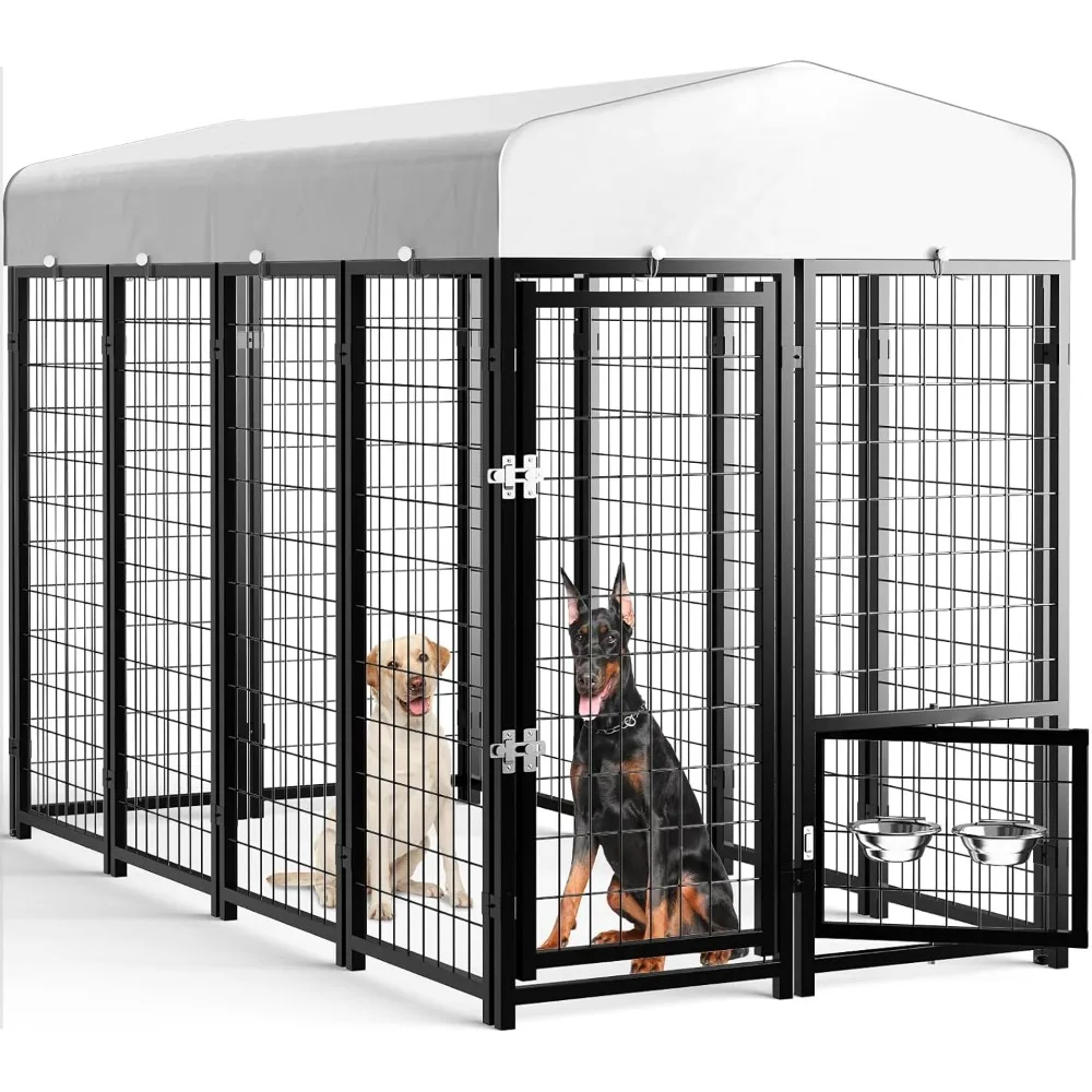 

SINO LUBAN Outdoor Dog Kennel Outside Run with Doggy Door, Bowls&Roof - 8x4x6 Large Dog Kennels Pens Outside for Giant Dogs/Larg
