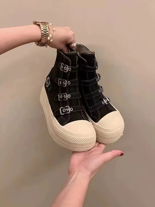 

Новые парусиновые женские ботинки на толстой подошве с короткими трубками, повседневные женские парусиновые туфли с дышащей пряжкой, одинарные туфли