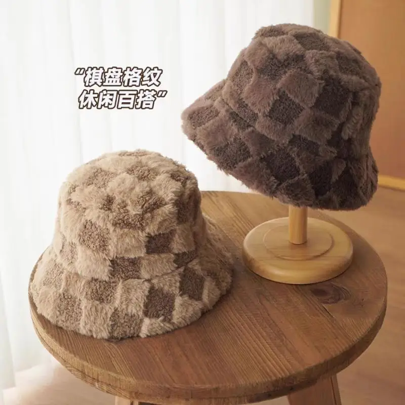 

Autumn Winter Plush Bucket Hat Flat Roof Cap Soft Warm Fisherman Hat Thick Basin Bucket Hats Girl Fashion Panama Caps