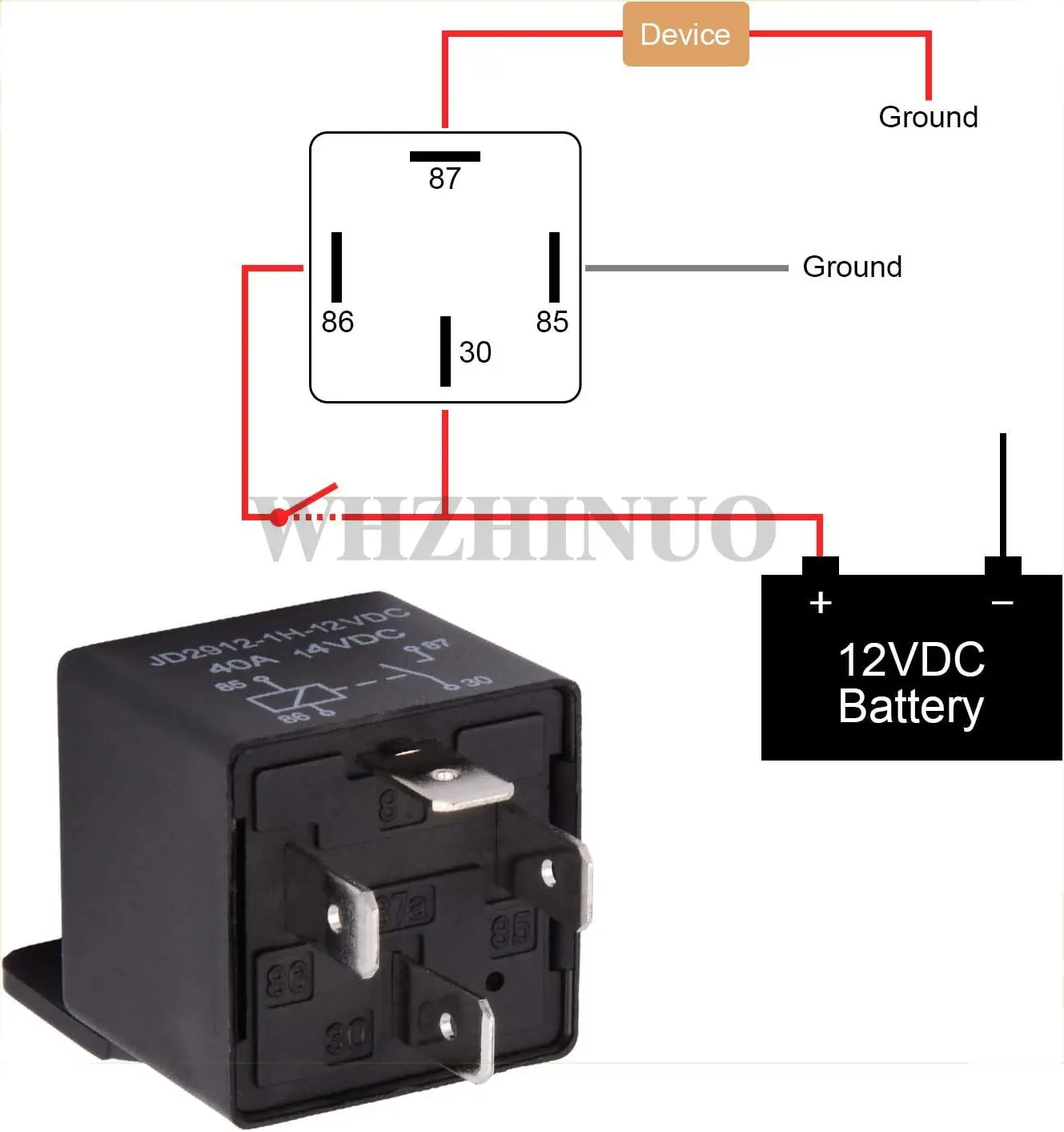 Automotive Relay 12V 4-Pin 40amp,Spst Model JD2912-1H-12VDC 40A 14VDC,Automotive Switches and Starters for Cars, Trucks, Vans