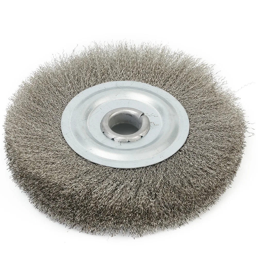 Cepillo de rueda de alambre de acero inoxidable prensado, amoladora de banco, herramienta abrasiva, 16mm para agujero de desbarbado, limpieza de óxido, pulido, 5 pulgadas