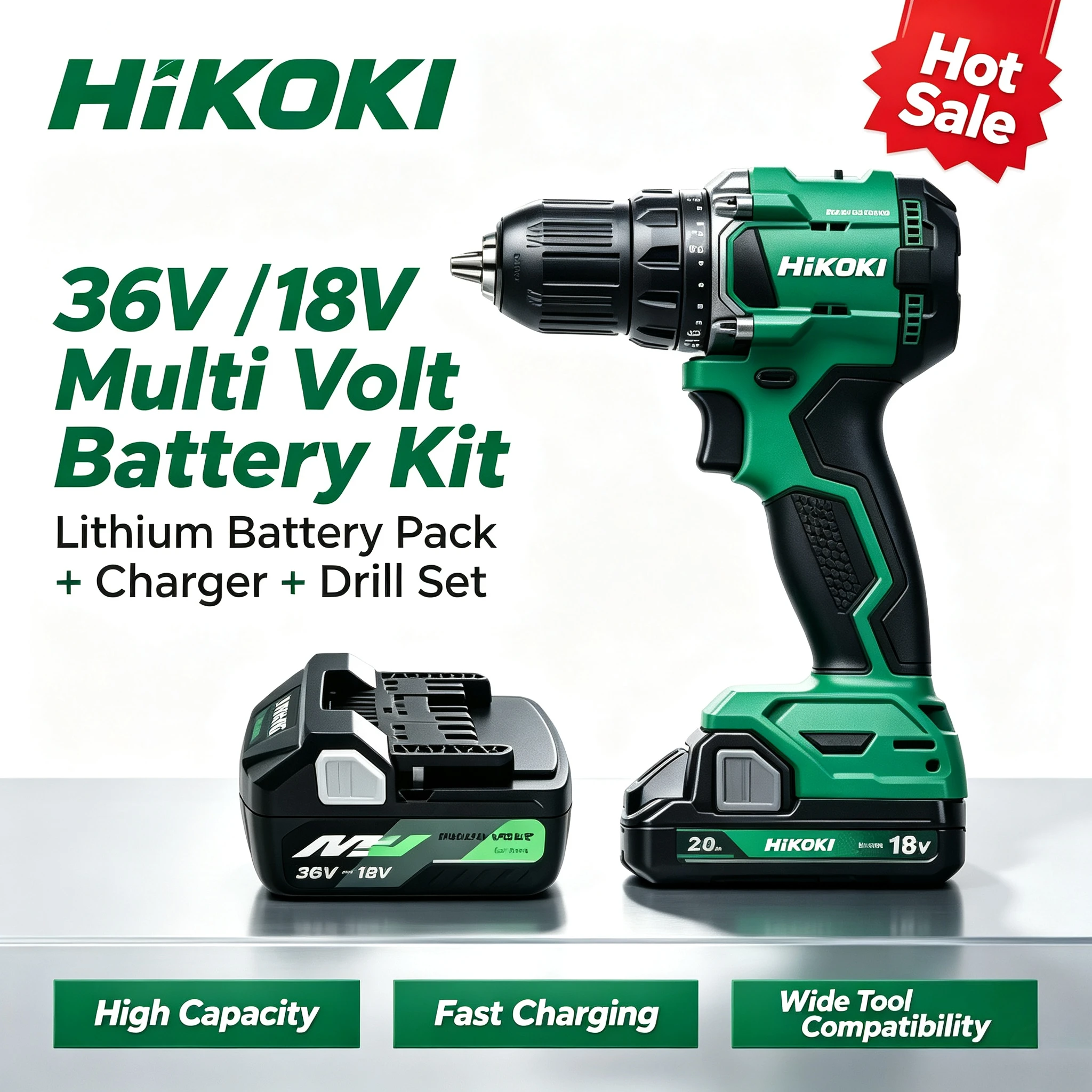 Hitachi HiKOKI 18V/36V 8.0Ah Power Battery BSL36B18, Compatible DS18DSL C18DSL, Durable Long Runtime for Workshop Tools