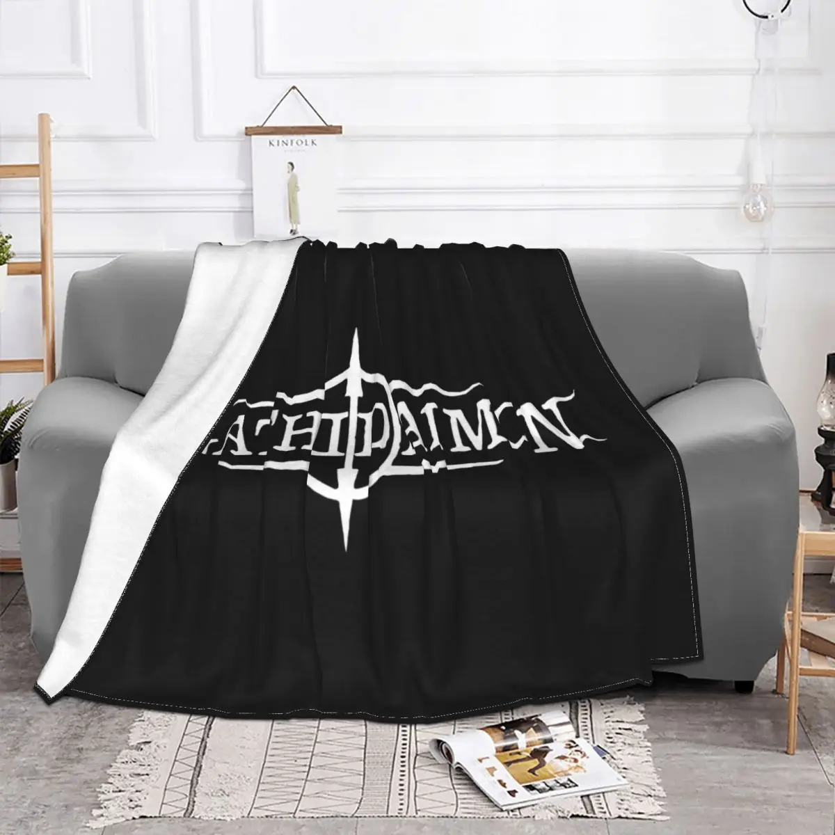 Agathodaimon Logo Black Herren Men Rock Band Punk Designing Girl Print Solid Color More Size Throw Blanket