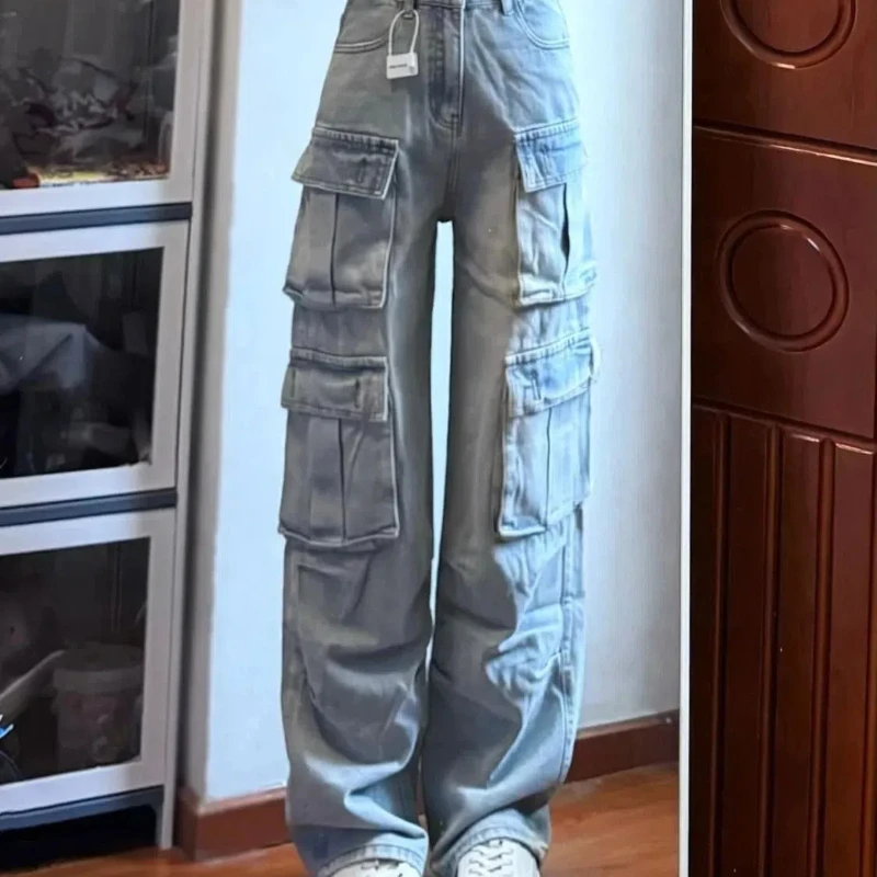 

Pocket overalls overalls jeans street retro casual washed straight loose trendy