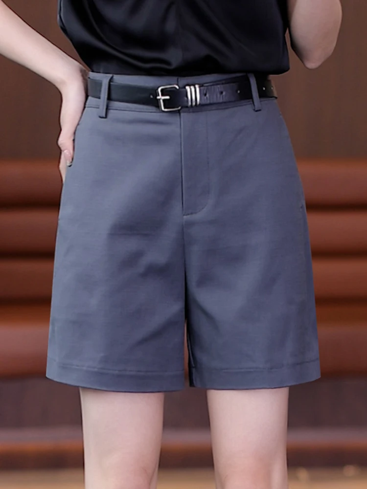

Gray Suit Short Pants Women's Summer Thin High Waist Straight Leg Casual Wide Leg Five-Quarter Pants Commute Style Korean Ver...