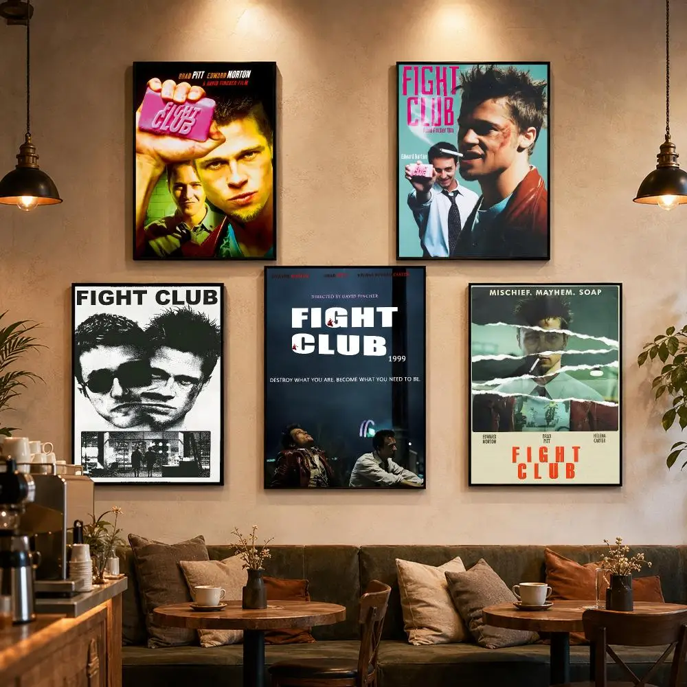 Movie F-Fight Club Poster Self-adhesive Art Waterproof Paper Sticker Coffee House Bar Dorm Room Wall Decor