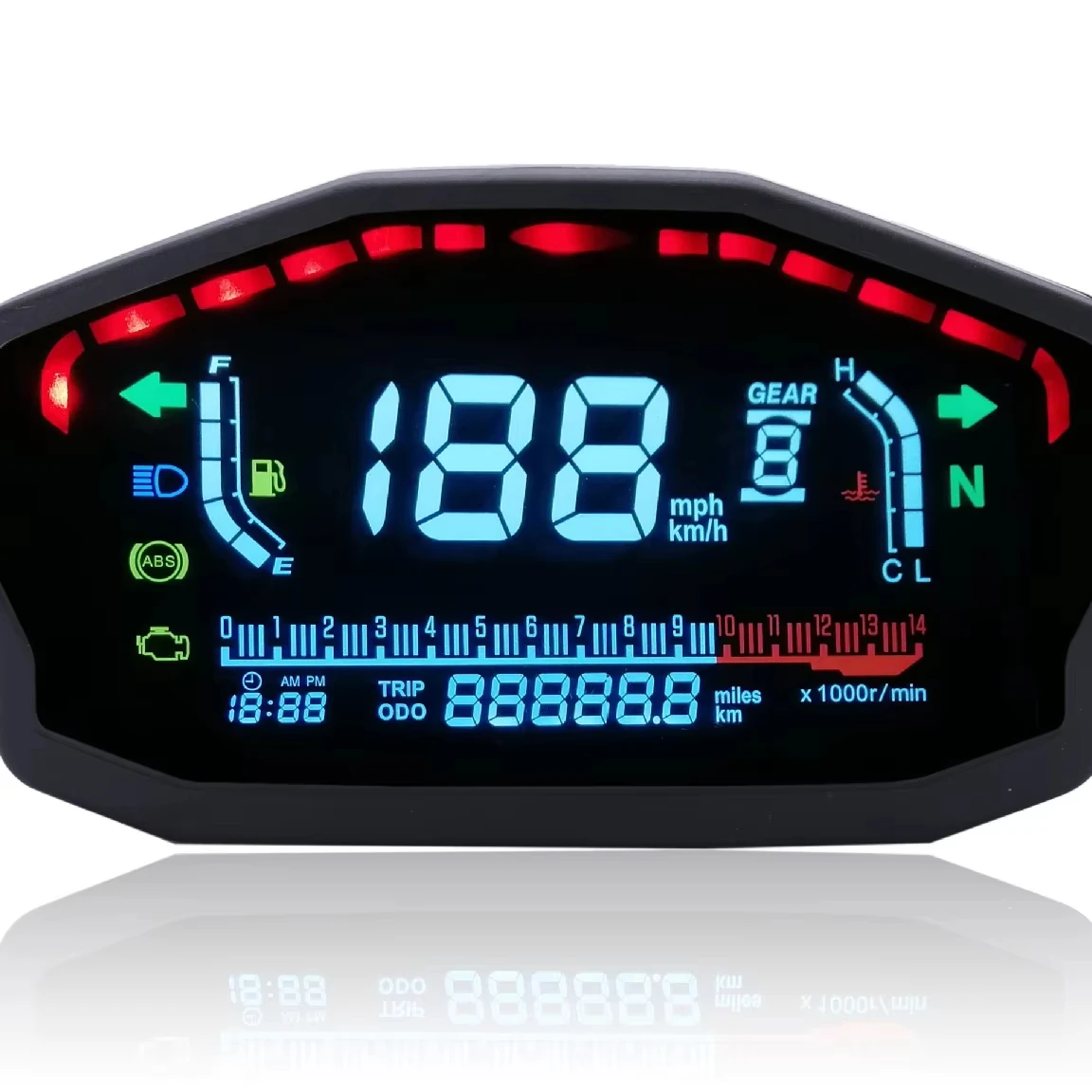 Motorcycle Light Emitting Diode LCD Speedometer Water Temperature Fuel Meter Digital Odometer Universal
