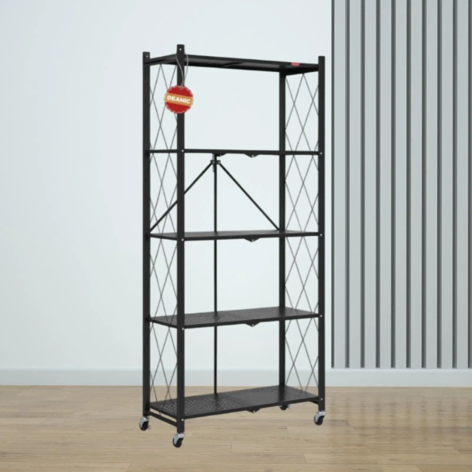 5 Tier Shelving Unit with Wheels Organizer Bathroom Foldable Shelf Storage Rack for Living Room Closet School Dorm Pantry